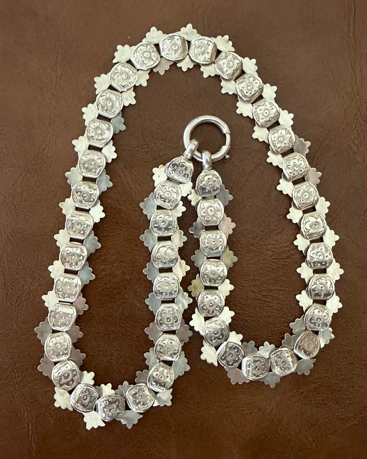 Antique Victorian Floral Book Chain, Silver, 45cm or 7.75 inches, 22.43g