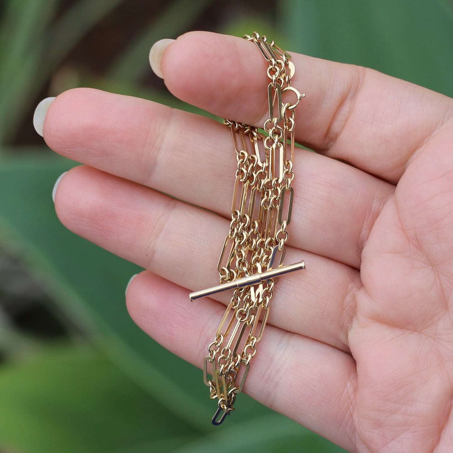 Delicate Paperclip Chain with T-bar, 9ct Yellow Gold, 47cm with 1cm T-Bar drop