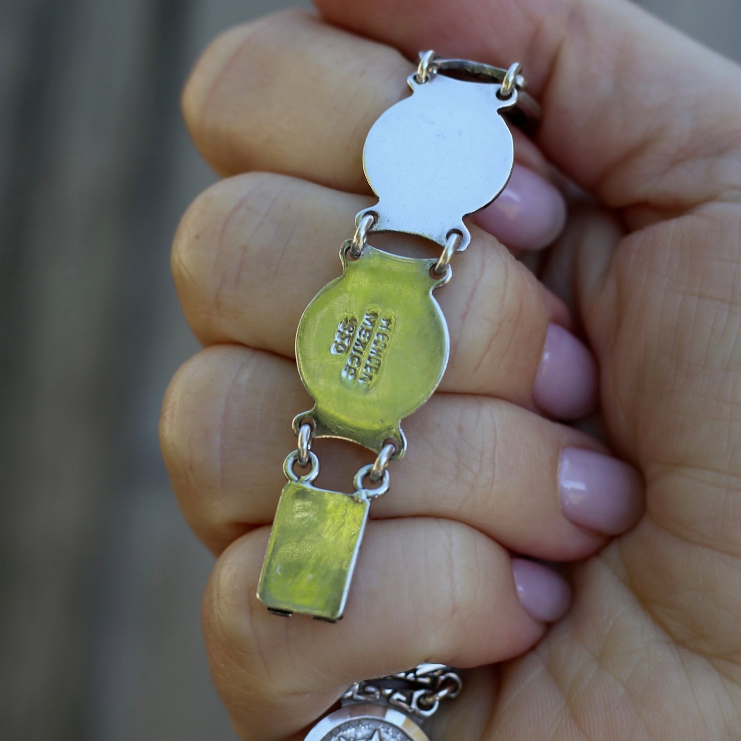 Vintage 1980s Maya Calendar Coin Bracelet, made in Mexico 950 Silver, 20cm or just under 8 inches