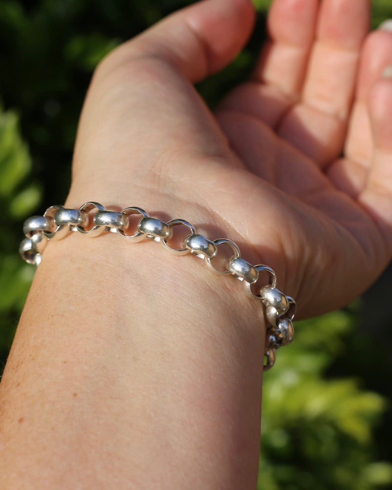 Vintage Sterling Silver Belcher Bracelet, Italian Bolt Clasp, 18.5cm or 7.25 inches, 29.9g