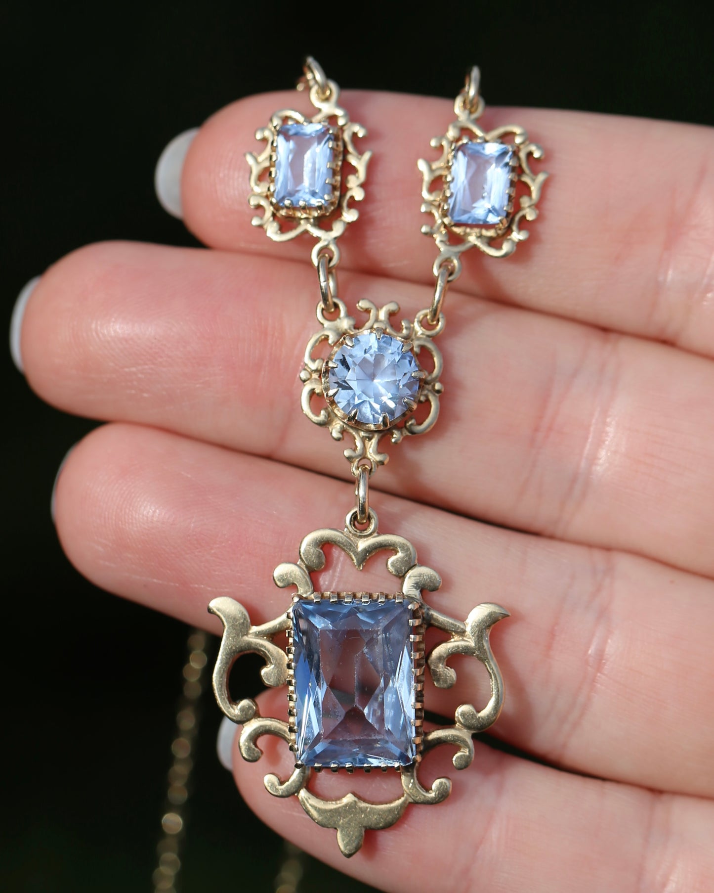Vinitique Blue Spinel Necklace, 9ct Yellow and Old Rosey Gold, 42cm or 16.5 inches, 9.56g