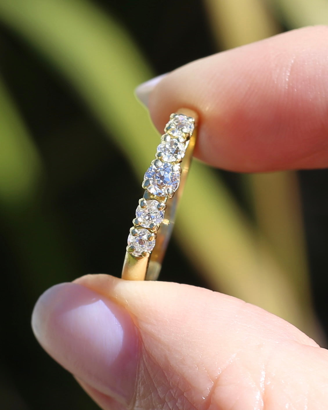 Five Stone Old Cut Diamond Ring approx 0.85ct, Claw Set, 18ct Yellow Gold, size T or 9.5