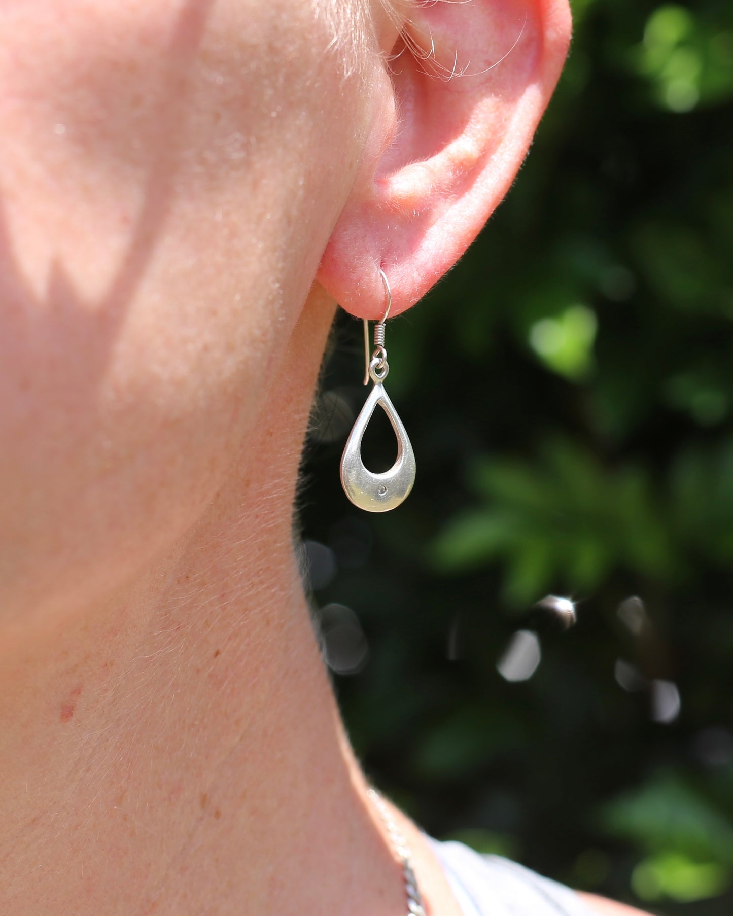 Sterling Silver & Diamond Tear Drop Ear Wire Drop Earrings, 3.3g