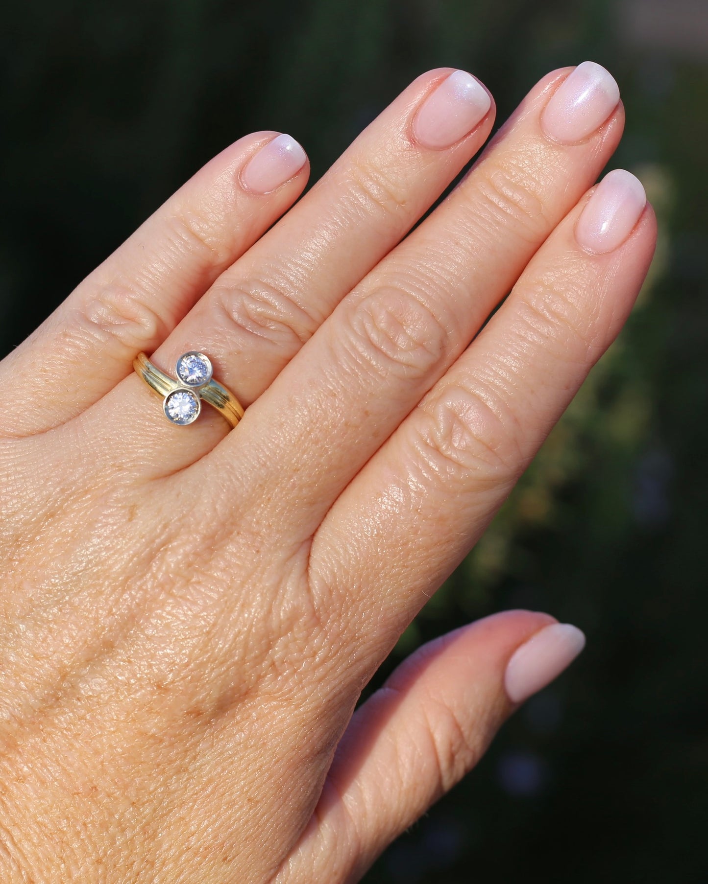 Vintage Toi Et Moi Two Stone Natural Diamond Ring, 18ct Yellow and White Gold Ring, size P1/2 or just over 7.75, 4.42g, with valuation