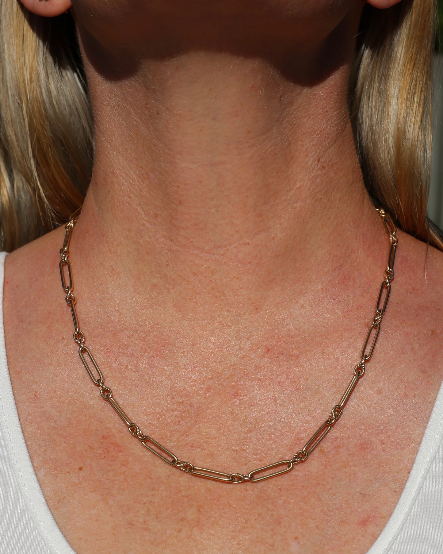 Vintique Trombone and Love Link Chain Single Albert Clasp, 9ct Gold, 51cm or 20 inches, 22.5g