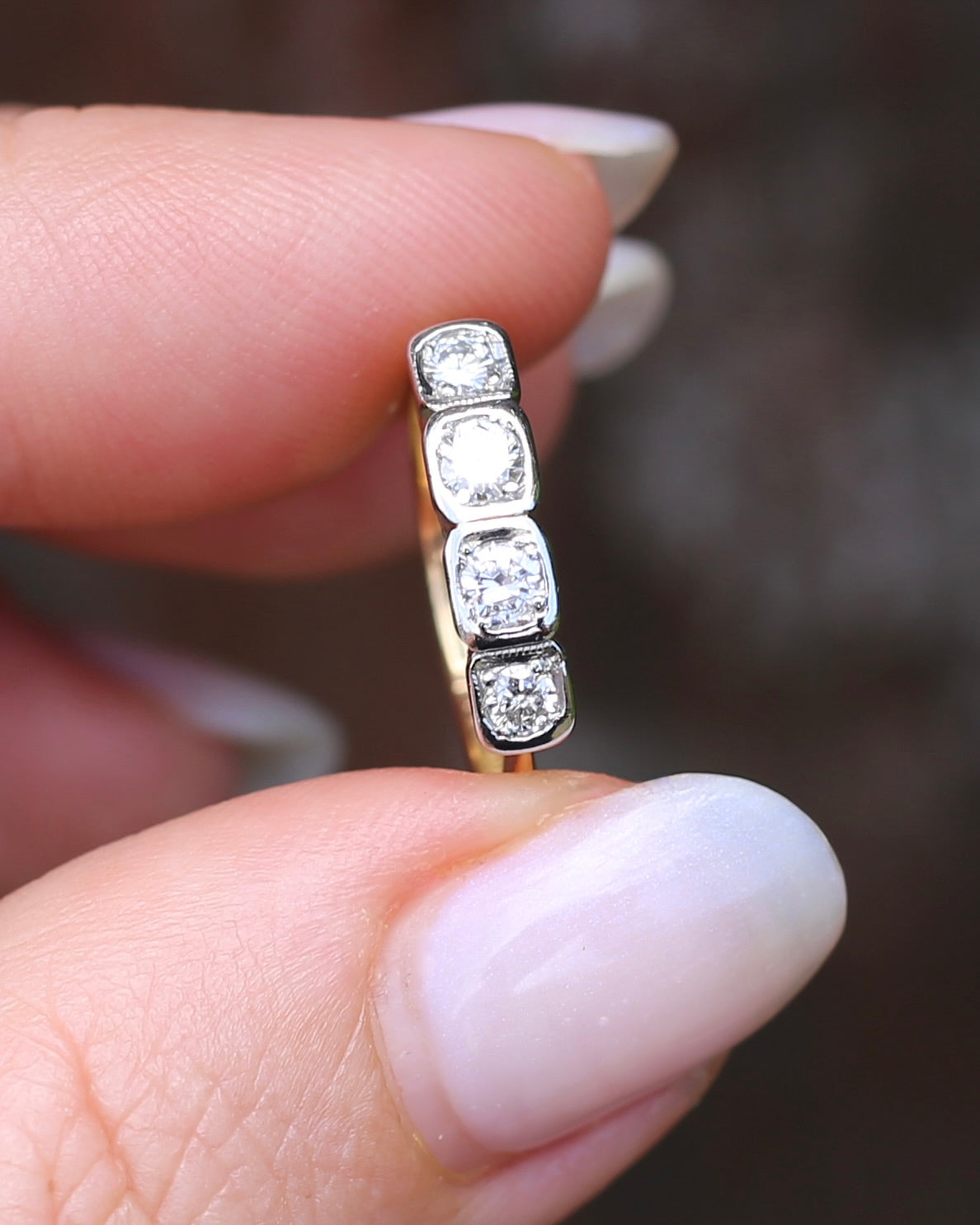 Circa 1930s Four Stone "Quadrillo" Diamond Ring, 18ct Yellow Gold and Paladium, size just over K1/2 or just over 5.5, 3.04g, with valuation