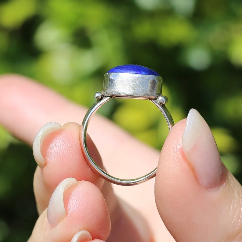 East West Set Oval Lapis Lazuli, Sterling Silver, size P or 7.5 (fits about a size smaller)