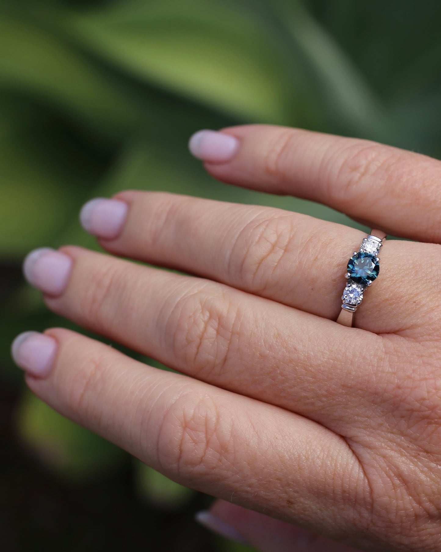Unheated Eye Clean Parti Sapphire and Natural Diamond Trilogy, 9ct White Gold, size O1/2 or 7.5, 3.01g, with valuation