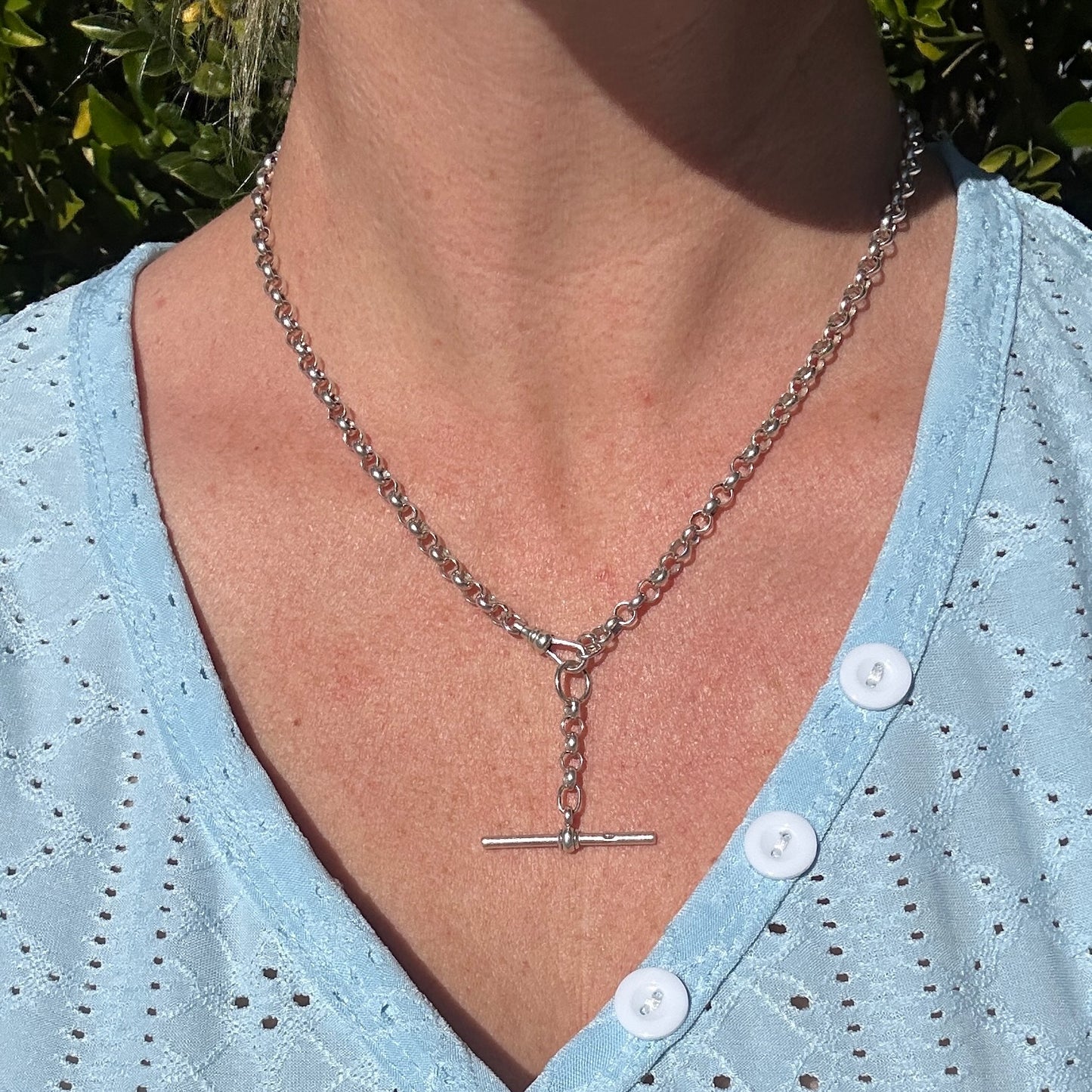 Silver Belcher Chain With Removable T-bar pendant and Albert Clasp, 46cm or 18 inches