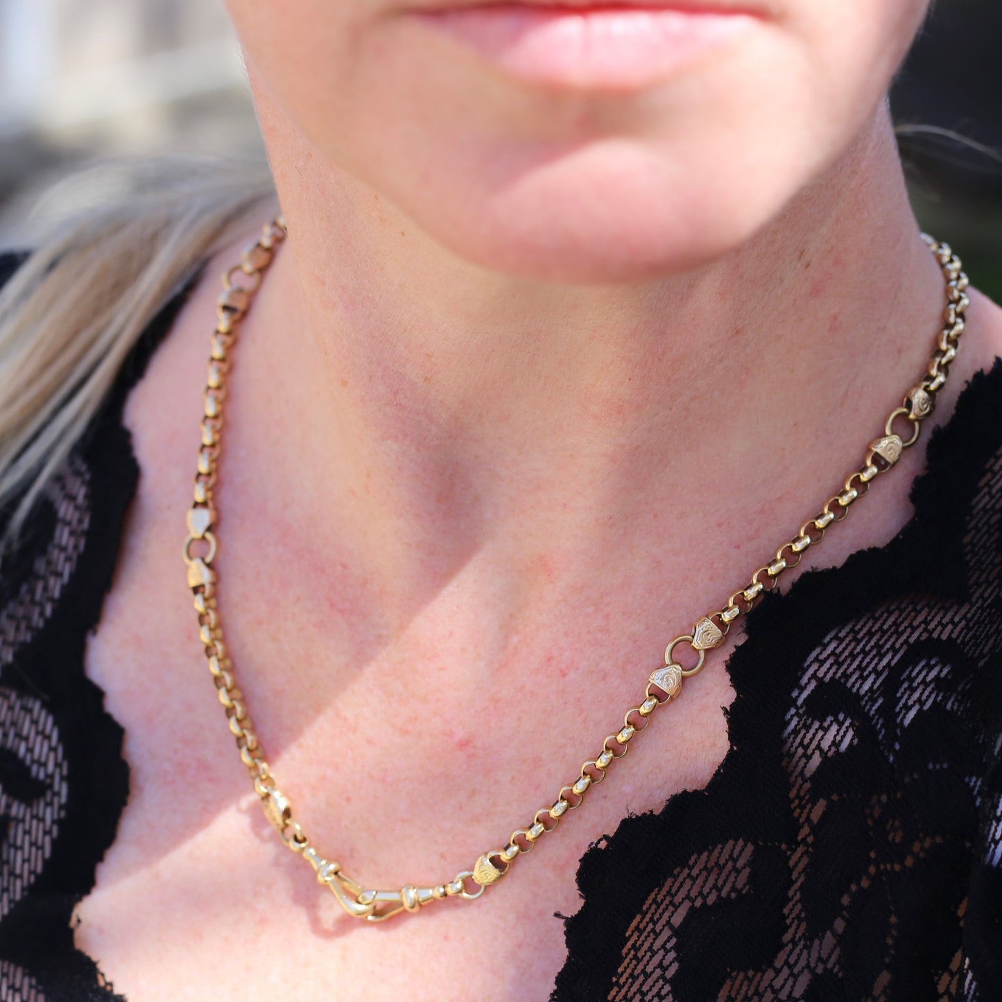 Vintage Belcher Chain with Gorgeous links and Double Albert Clasp, 9ct Gold, 49cm 23.62g