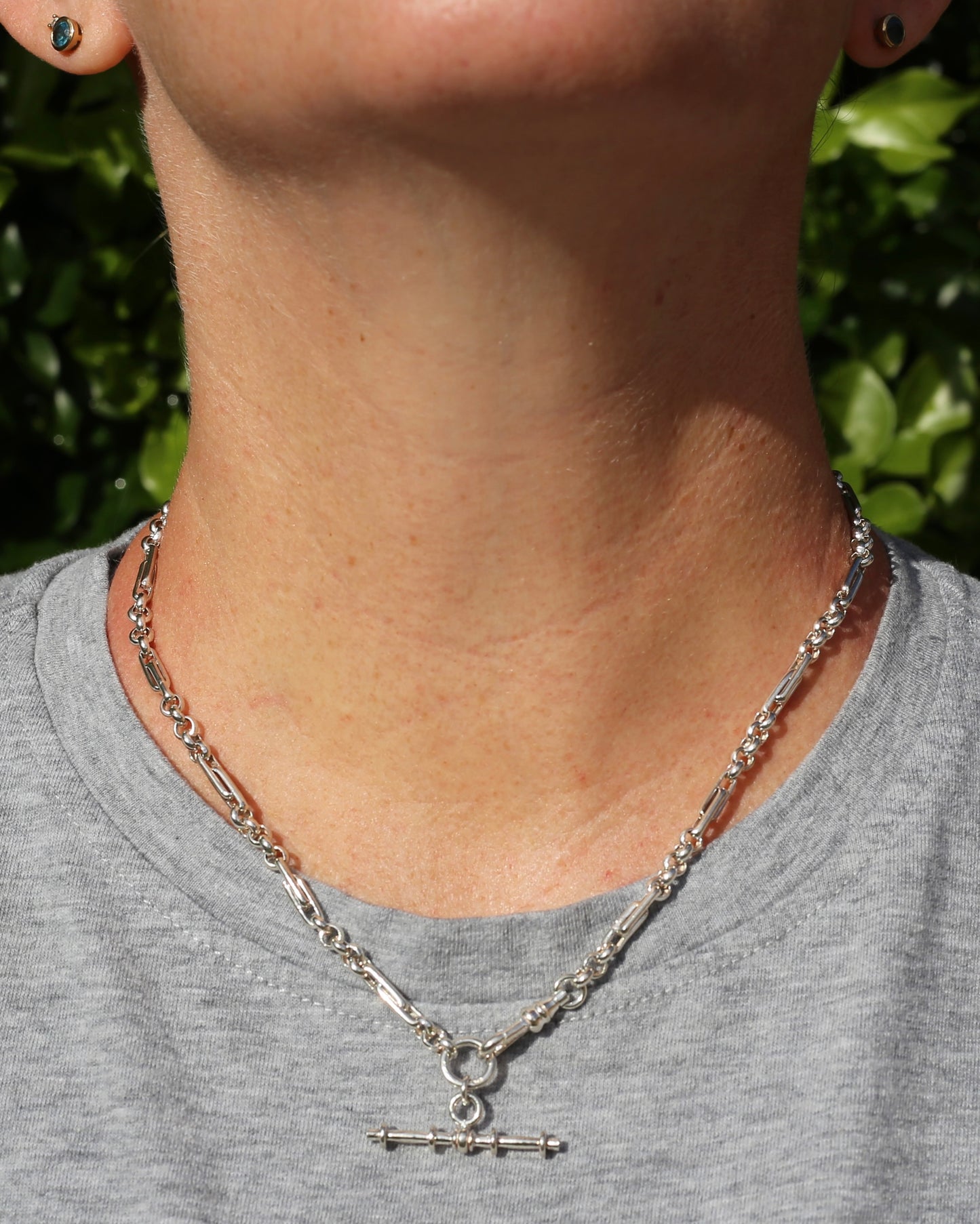 Trombone and Belcher Chain with Single Albert Swivel Clasp and T-bar, 45cm or 17.75 inches, 17.8g