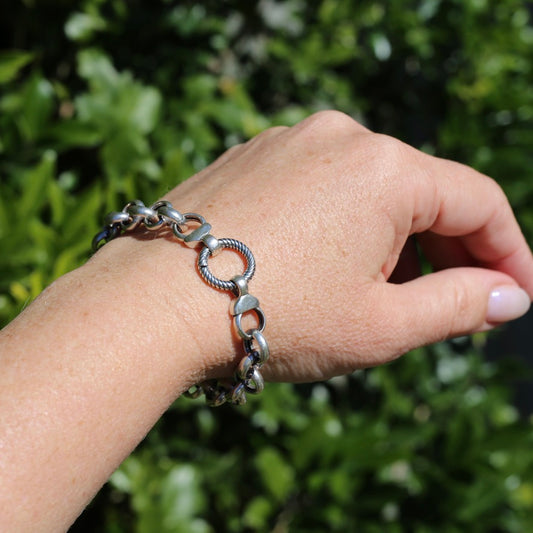 Hollow Silver Round Belcher Bracelet with Fancy Clasp