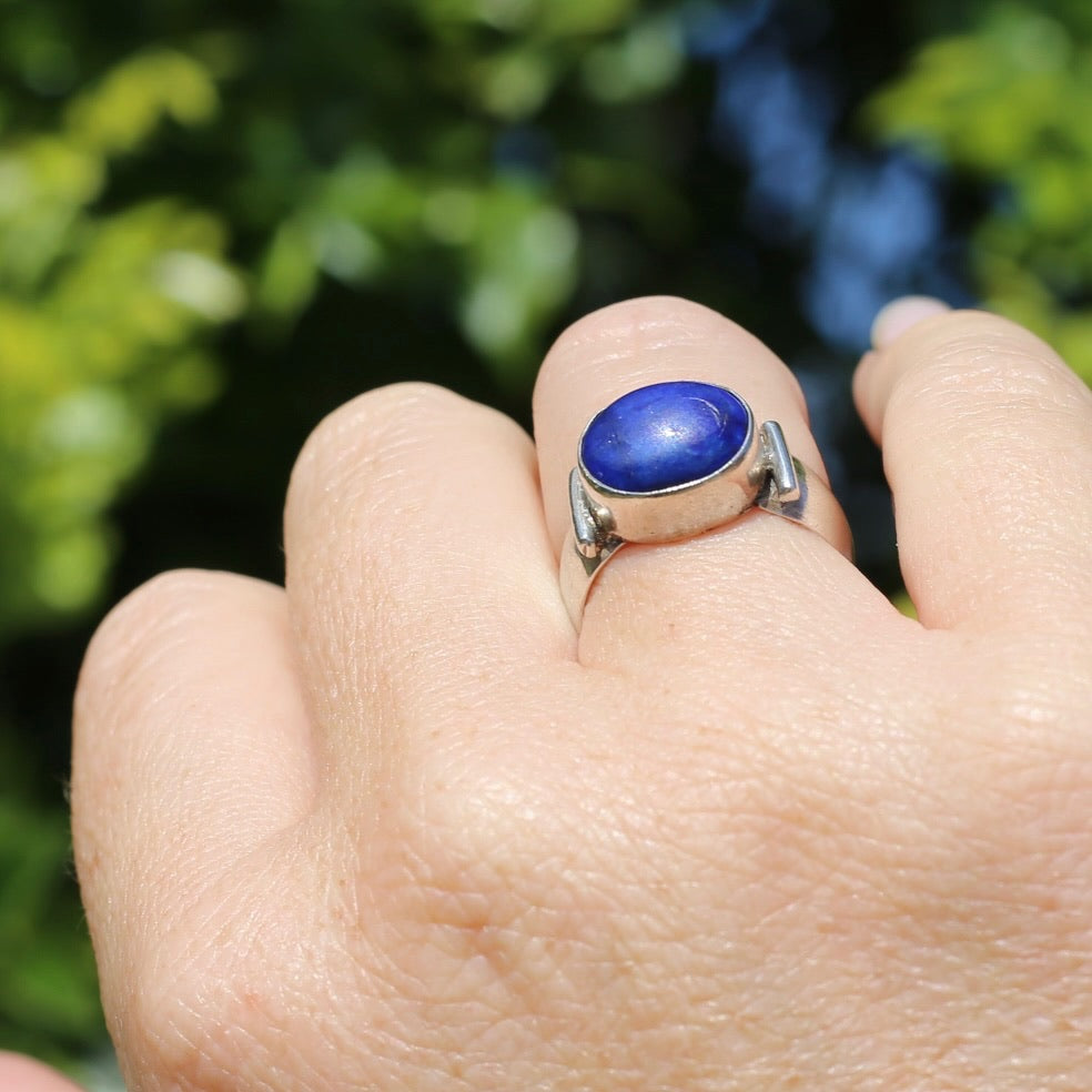 East West Set Oval Lapis Lazuli, Sterling Silver, size P or 7.5 (fits about a size smaller)