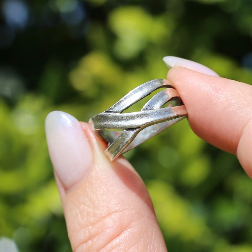 Rustic Silver Ribbon Ring, size P or 7.5 - fits more like an N1/2 or 7 due to width