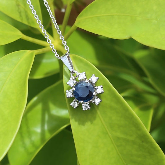 1.15ct Sapphire and Diamond Pendant, 14ct White Gold, with 9ct White Gold Chain