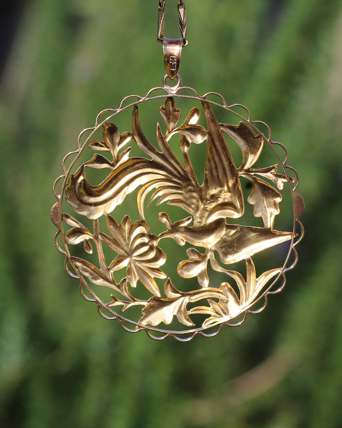 Vintage Chinese Fenghuang (Chinese Phoenix) and Floral Openwork Pendant and Chain, 22ct Gold, 24.34g combined