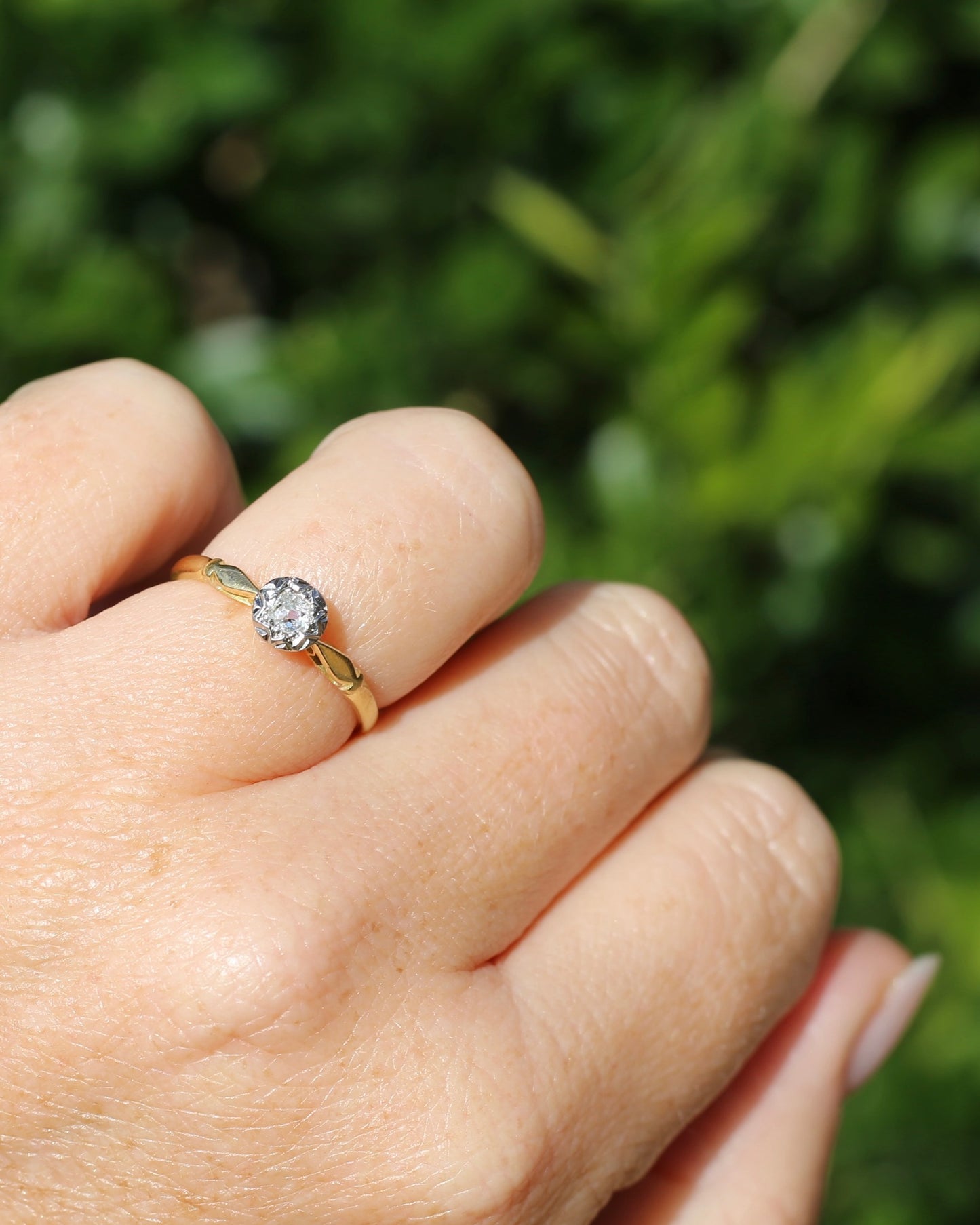 Circa 1930s Old Cut Solitaire, 18ct Yellow Gold and Diamond, size 7 or N1/2