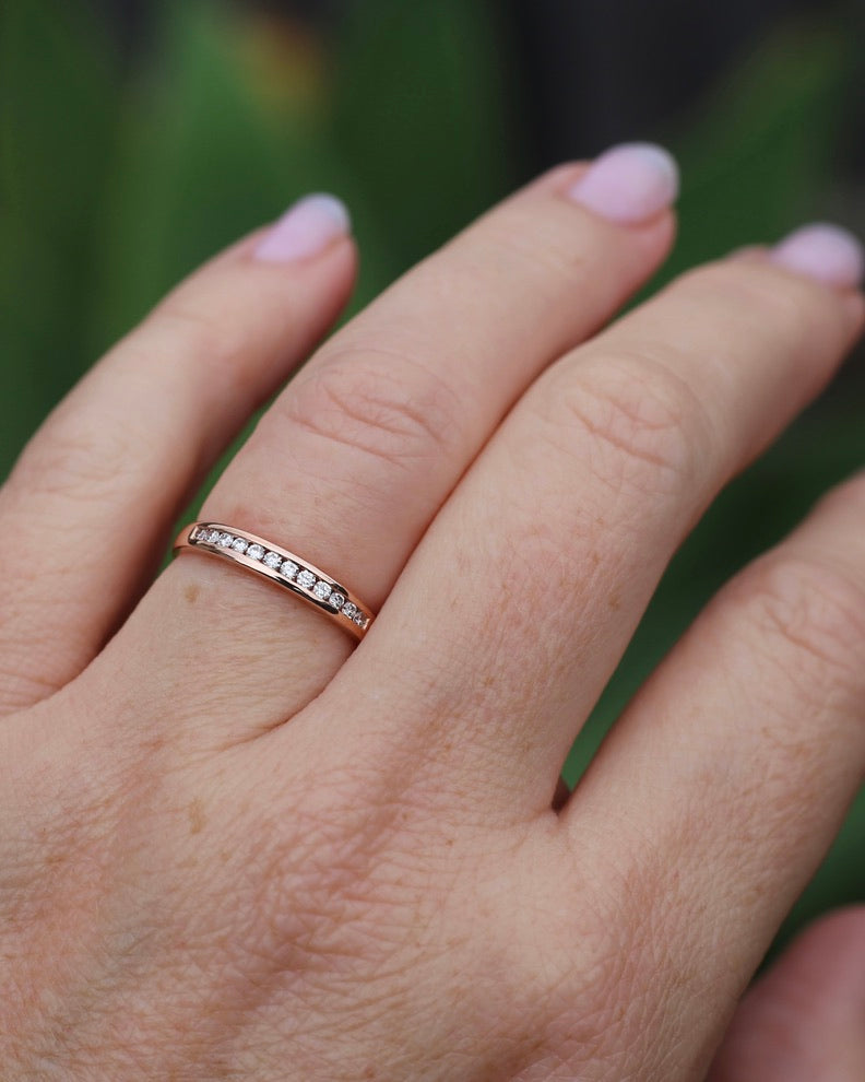 0.3ct Channel Set Natural Diamond Band, 9ct Rose Gold, size 7.25 or just over O, 1.6g