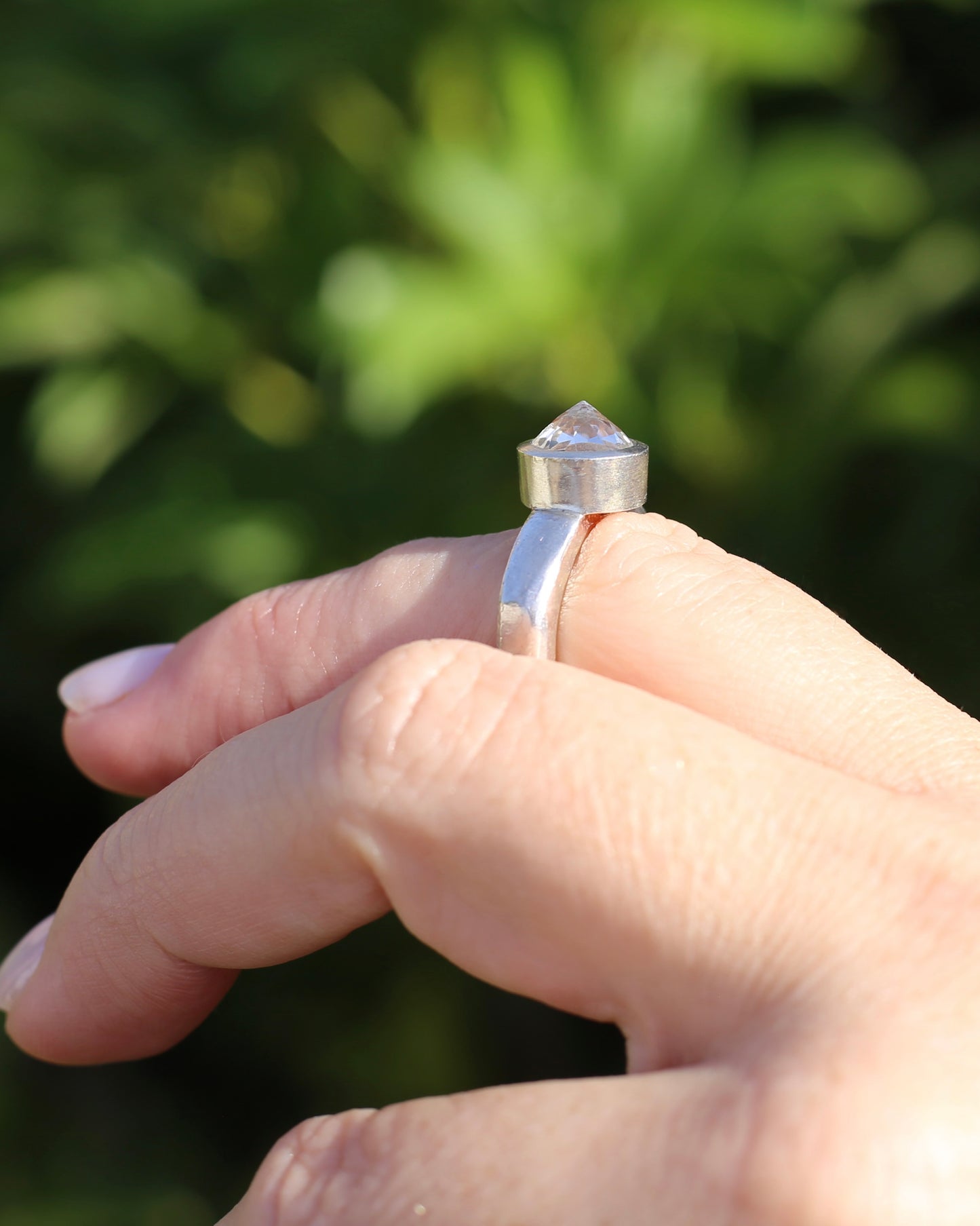 Bjorg Jewellery Inverse Set White Spinel Ring, Chunky Handmade Sterling Silver, size 6.5 or just under N
