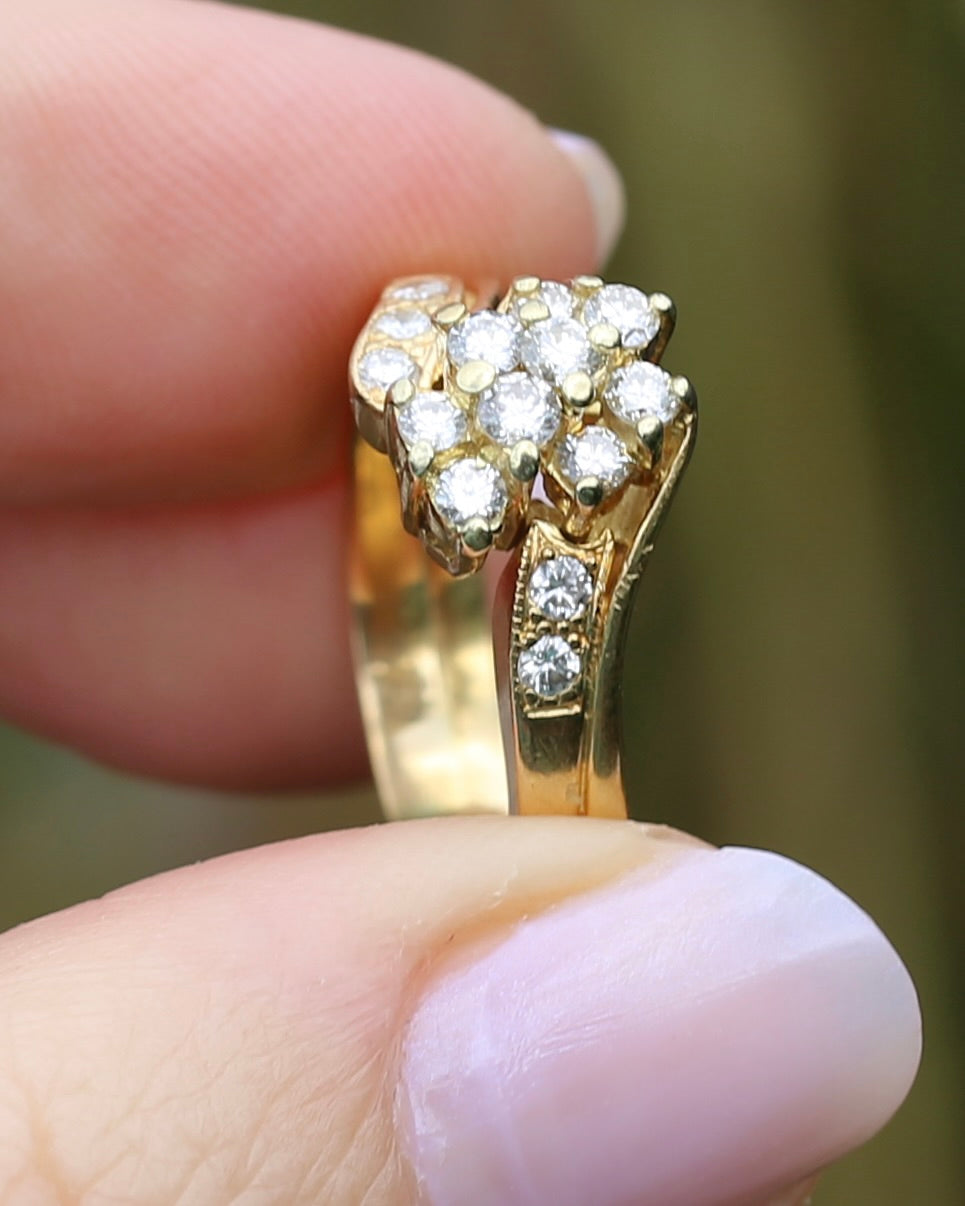 Circa 1970s Transitonal Brilliant Cut Diamond Ring, 18ct Yellow Gold Cluster Ring, size S or 9, 6.4g, with valuation