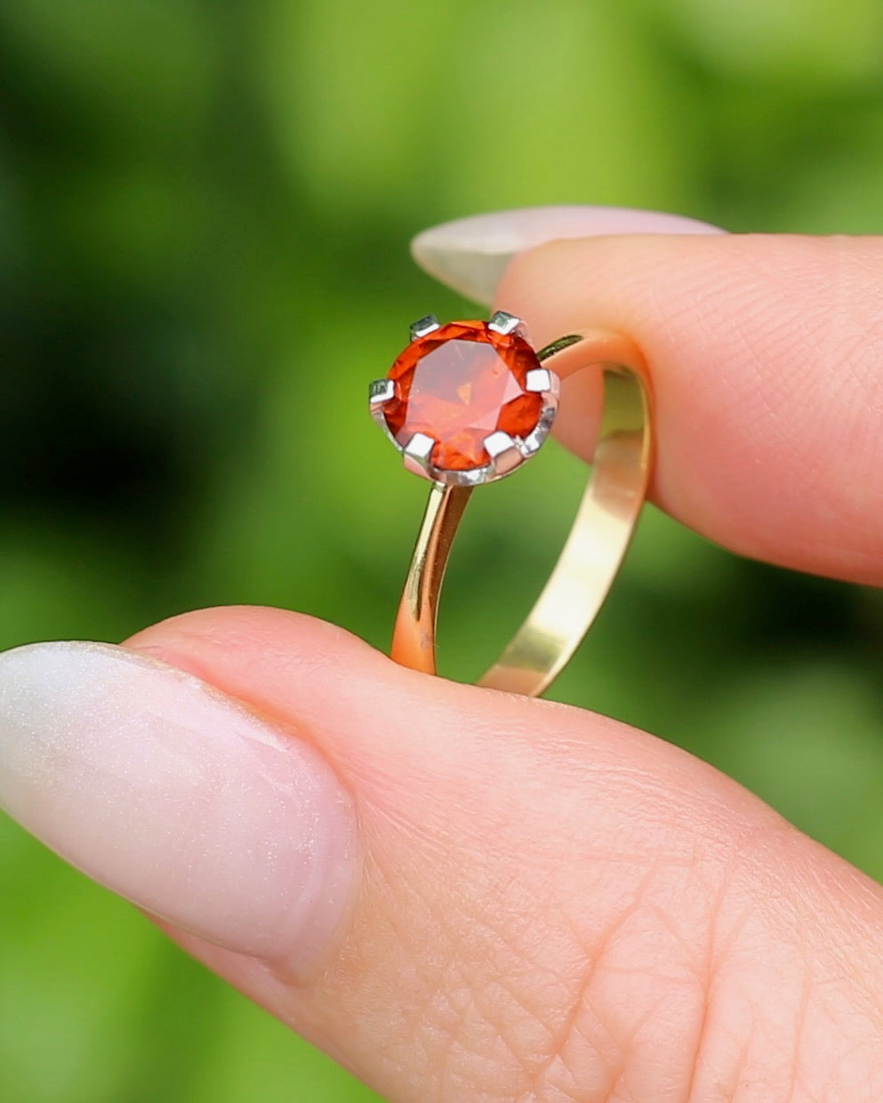 East African 1.28ct Vivid Orange Spessartite Garnet, Vintage 18ct Mixed Metal Setting, size L or 5.75 with valuation