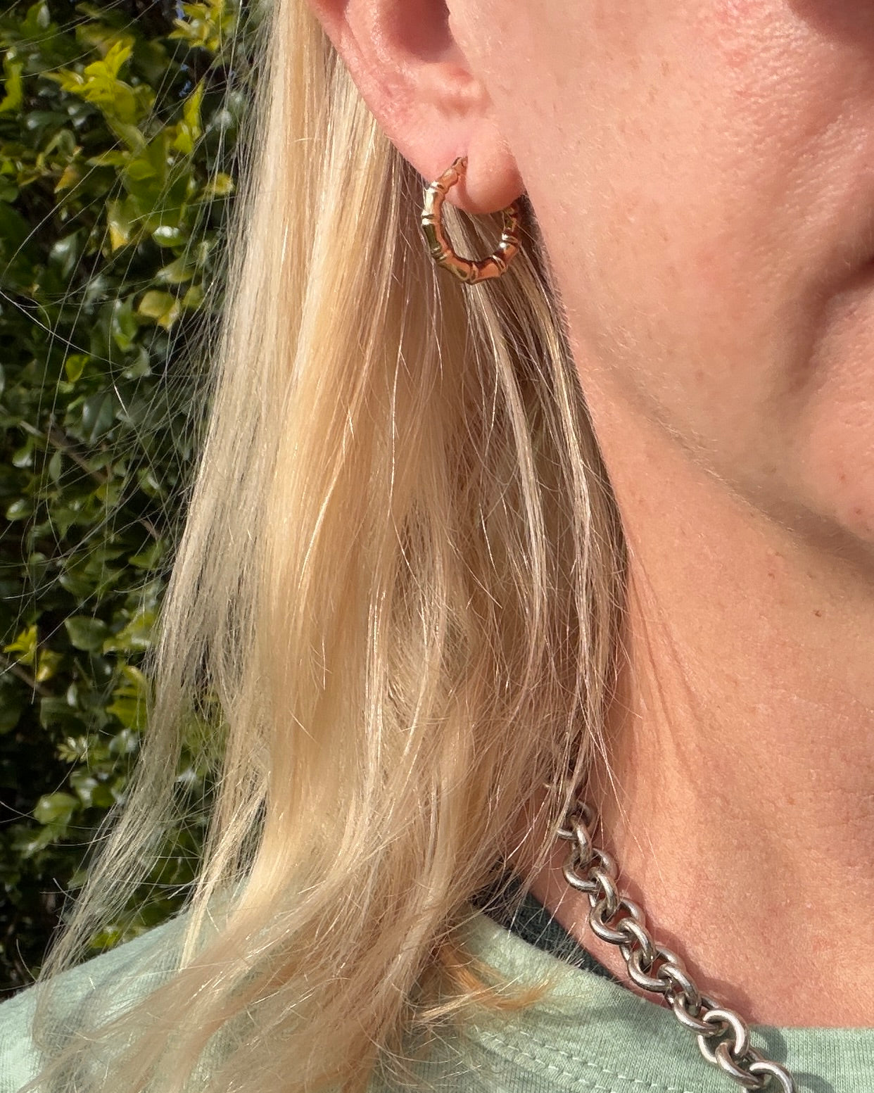 Italian Made UnoAErre Bamboo Earrings, 9ct Yellow Gold, 18mm, 1.27g