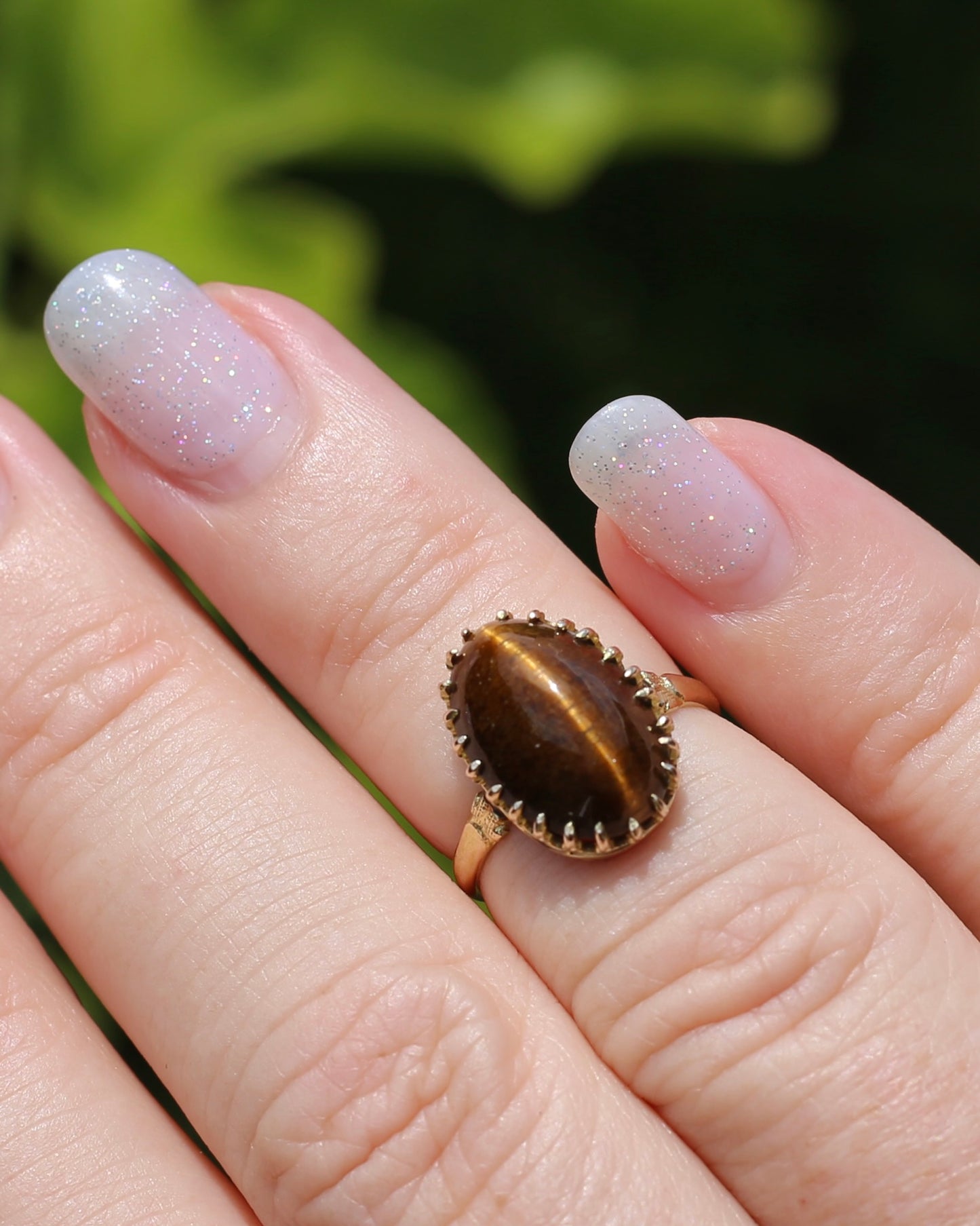 Second Glance - Antique Birmingham Made 1922 Tiger Eye Cabochon Ring, 15ct Yellow Gold, size I or 4.25, 2.27g