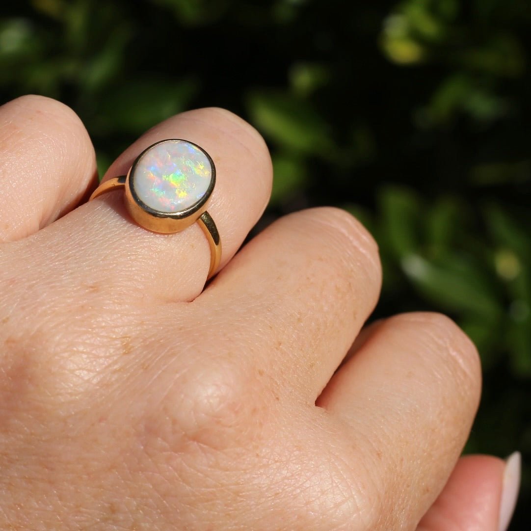 ON HOLD Early Australian Levinson Opal Ring, 18ct Yellow Gold, size N1/2 or 7