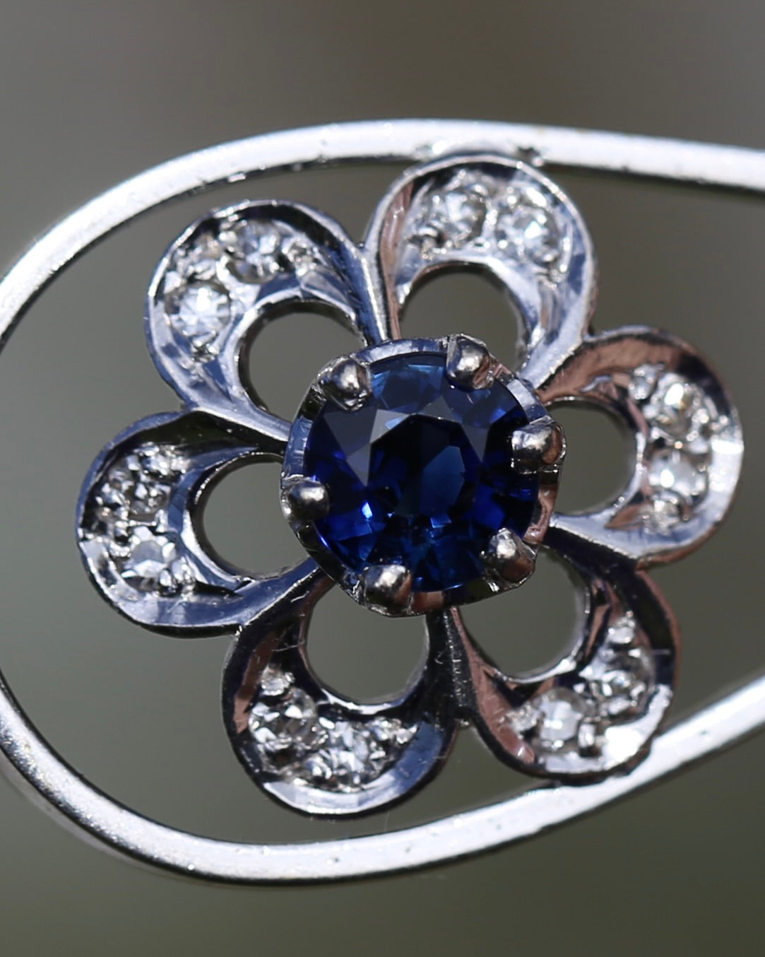 Vintage Natural Sapphire and Diamond Pendant, 18ct White Gold, 2.64g