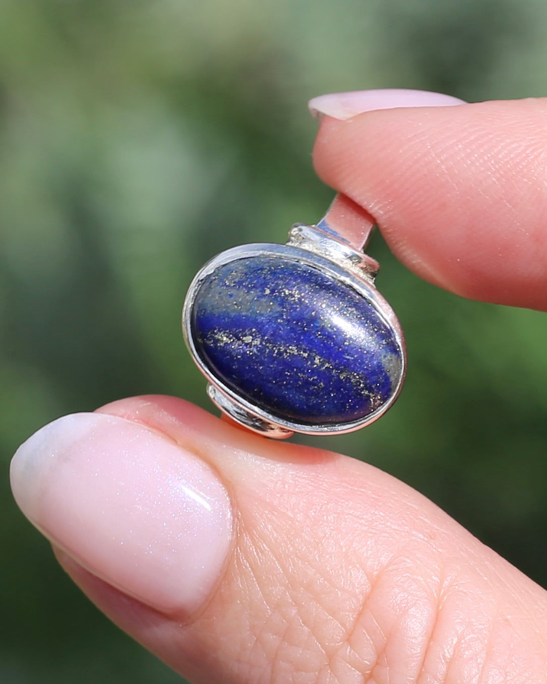 Lapis Cabochon in Silver Bezel Setting, Sterling Silver, size P1/2 or just under 8, 4.9g