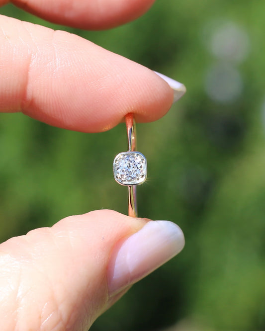 Old Cut White Sapphire in Handmade Setting, 9ct Old Rosey Gold, size N1/2 or 7, 1.19g