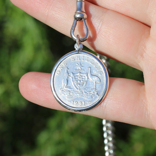 Australian Sterling Silver Shilling Pendants 1928 1931 and 1935, in Silver Bezel Frames, 6.6g