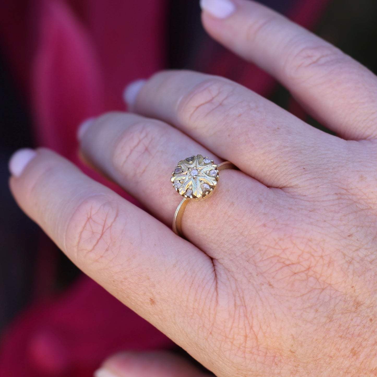 Rustic Handmade Likely Victorian Rose and Table Cut Diamond & Quartz Ring, approx 12ct Yellow Gold, size T or 9.5