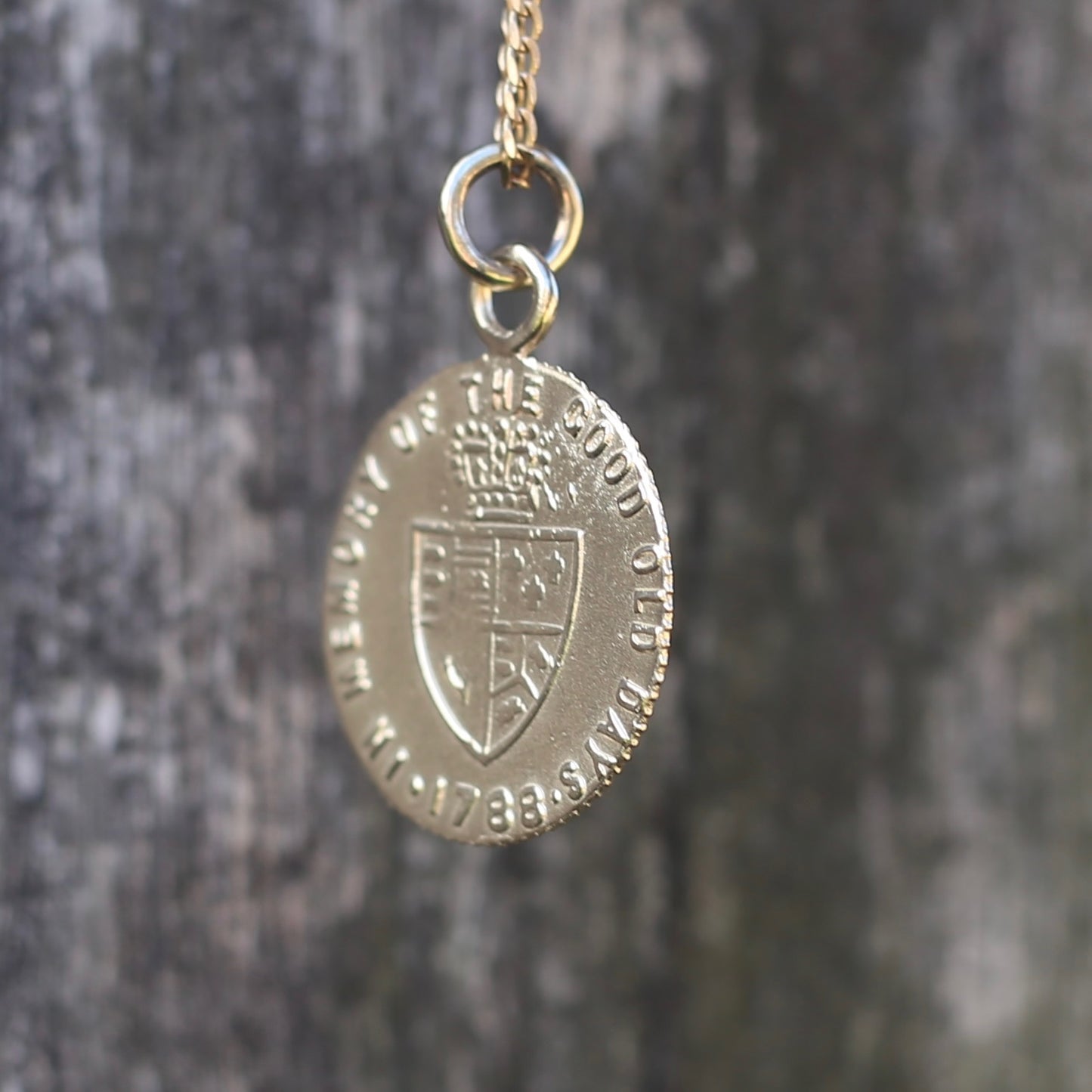 In Memory of the Good Old Days 1788 Gambling Token Pendant - King George III Reverse, Silver and 9ct Gold