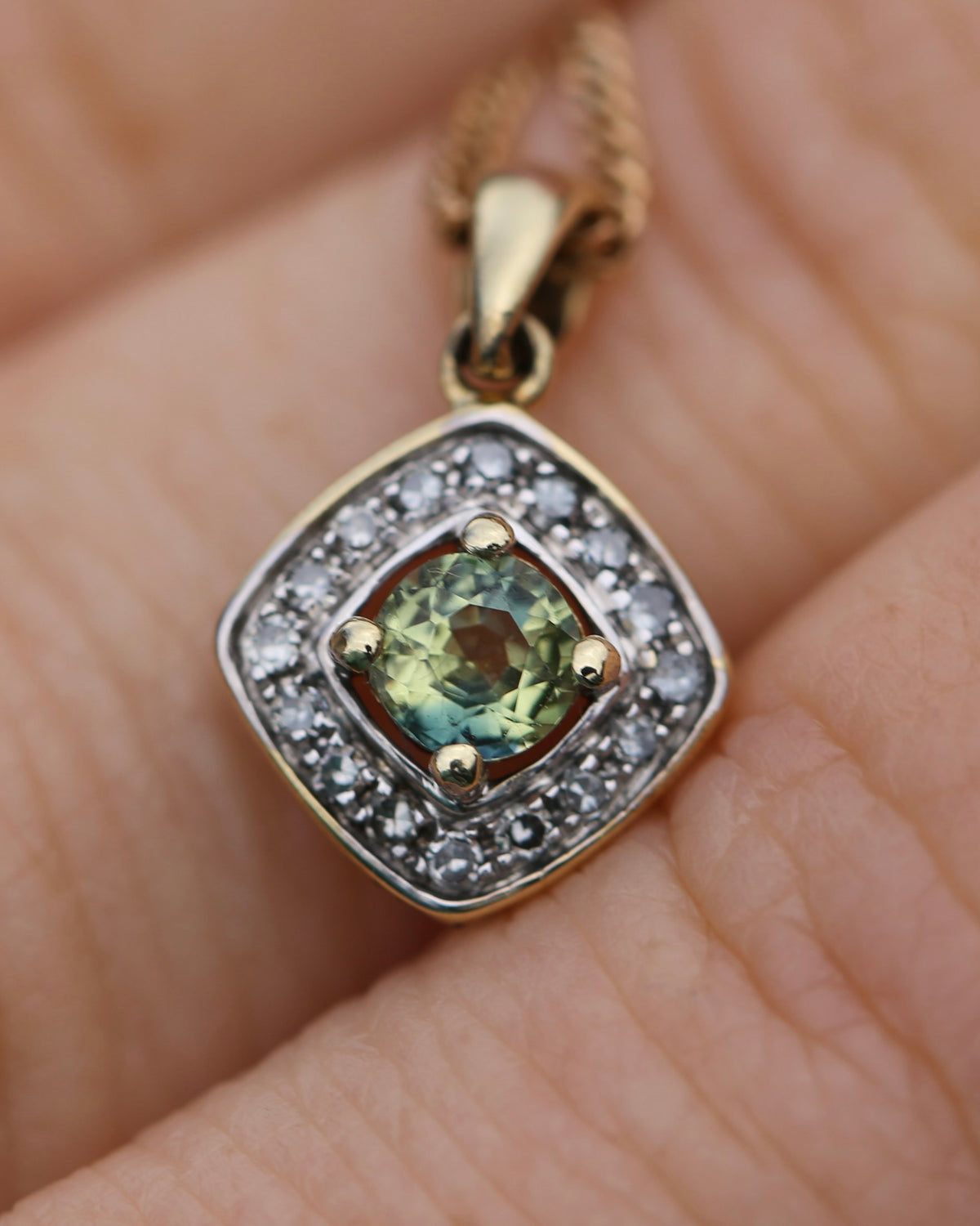 0.45ct Parti and Diamond Pendant, 9ct Yellow and White Gold, 0.9g