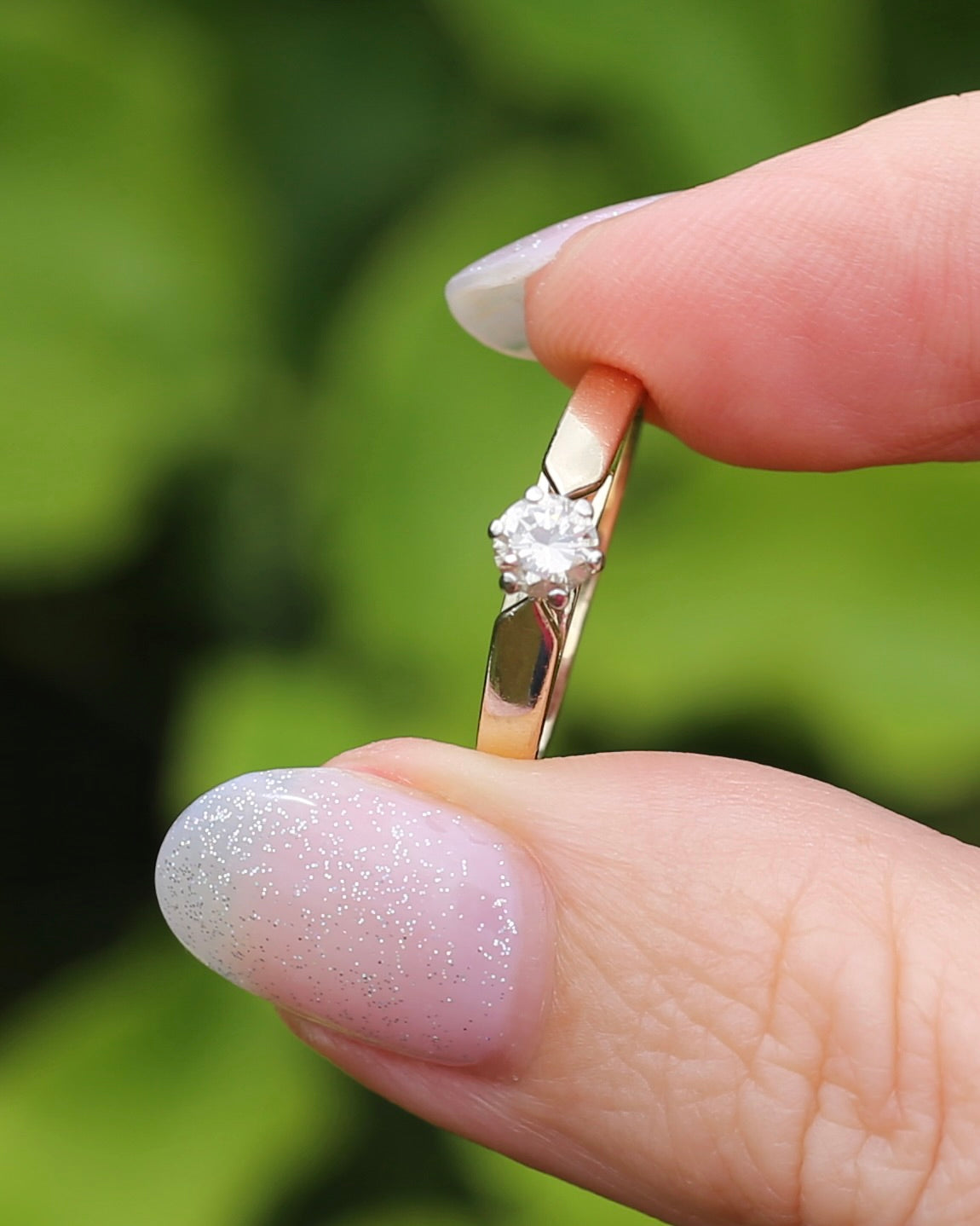 0.35ct Natural Champagne Diamond Solitaire, 9ct Yellow Gold (with white gold setting), size L or 5.75, 2.72g