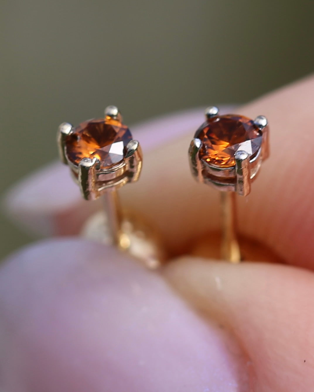 0.3ct Vibrant Burnt Orange Australian Zircon Studs, 9ct Yellow Gold, 0.48g