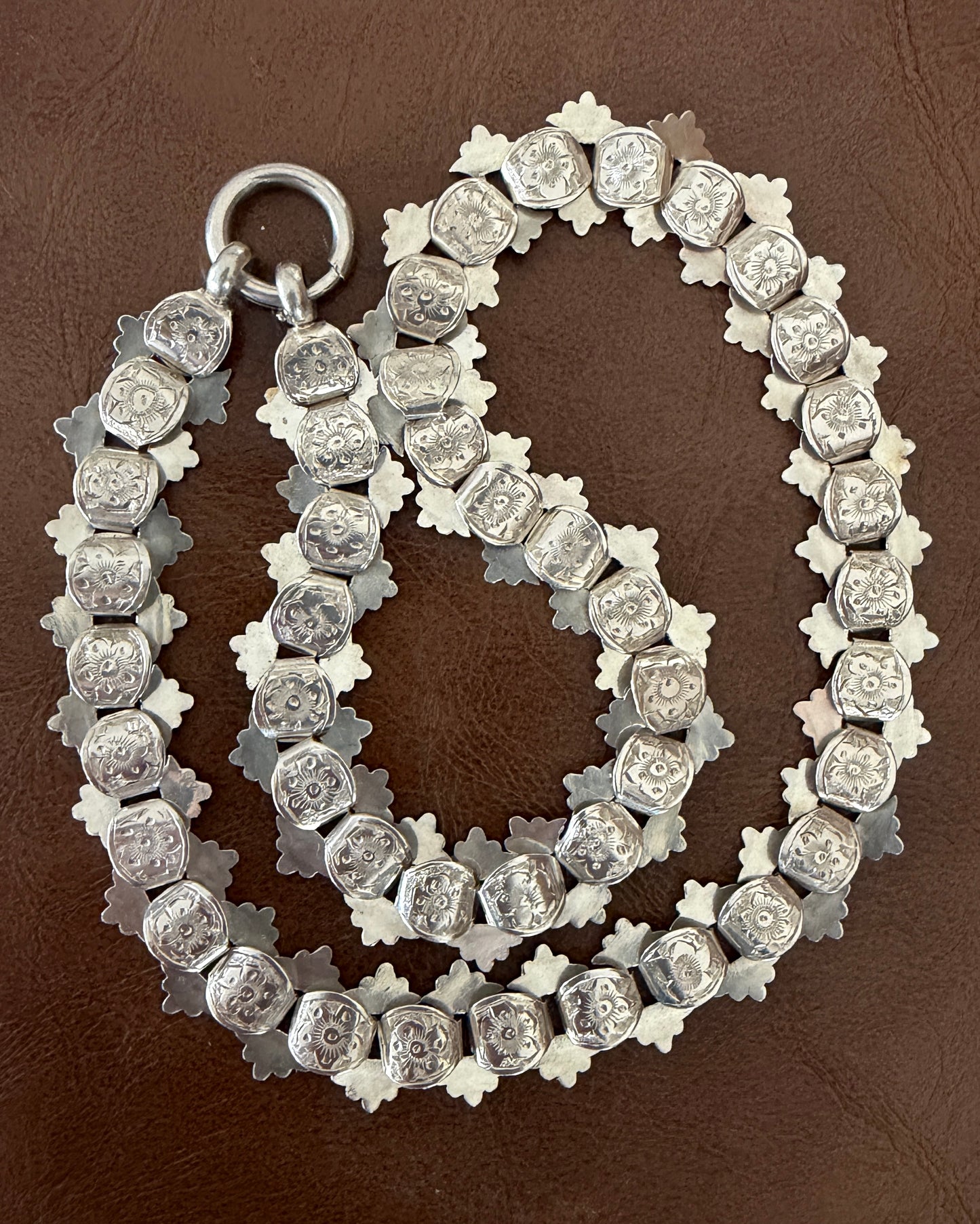 Antique Victorian Floral Book Chain, Silver, 45cm or 7.75 inches, 22.43g