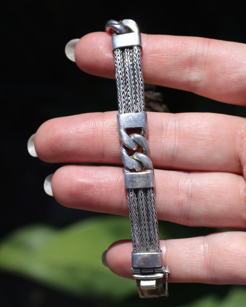 Chunky Foxtail and Curb Bracelet, Sterling Silver, 17.5cm or just under 7 inches, 40.7g