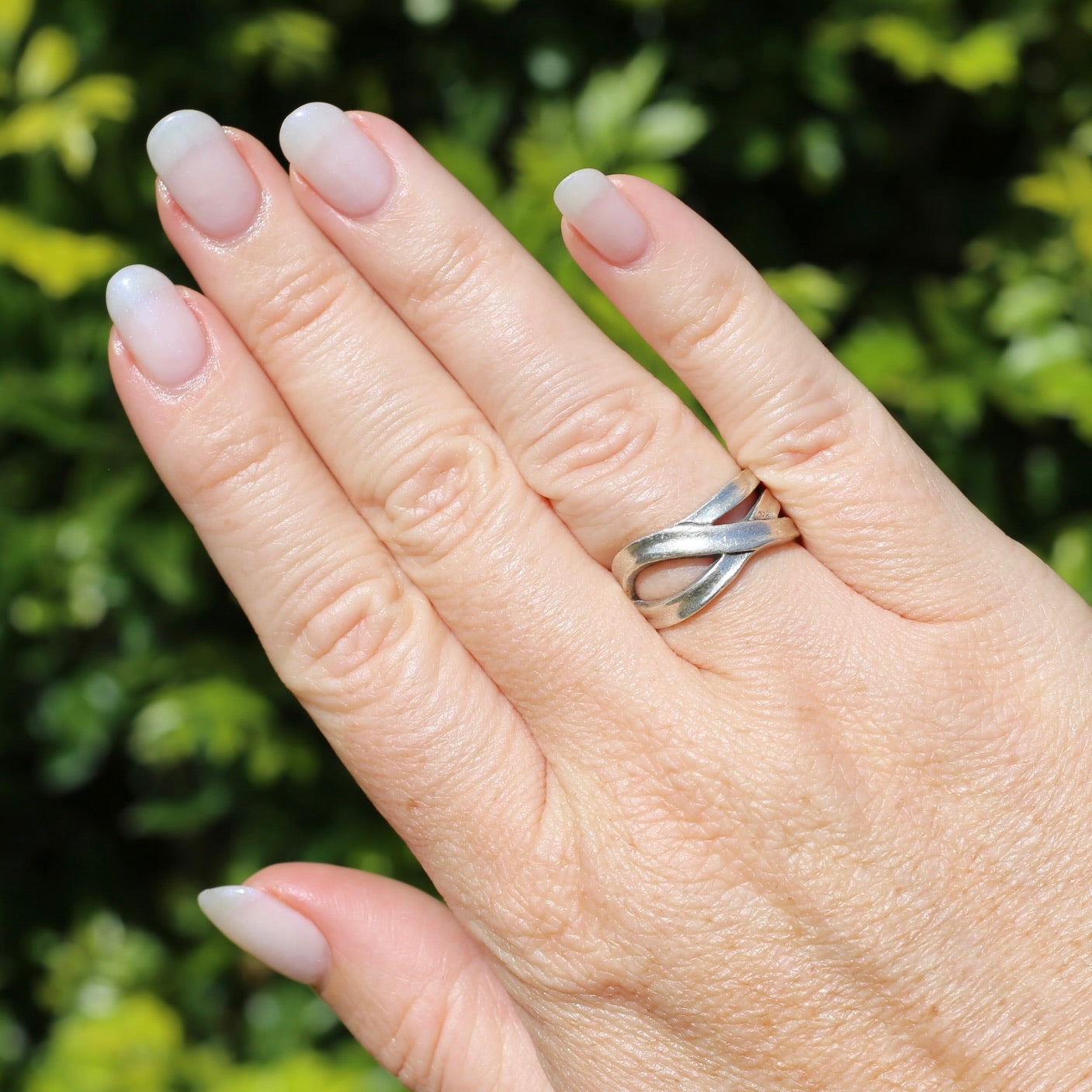 Rustic Silver Ribbon Ring, size P or 7.5 - fits more like an N1/2 or 7 due to width