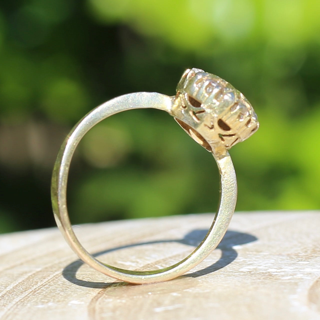 Rustic Handmade Likely Victorian Rose and Table Cut Diamond & Quartz Ring, approx 12ct Yellow Gold, size T or 9.5