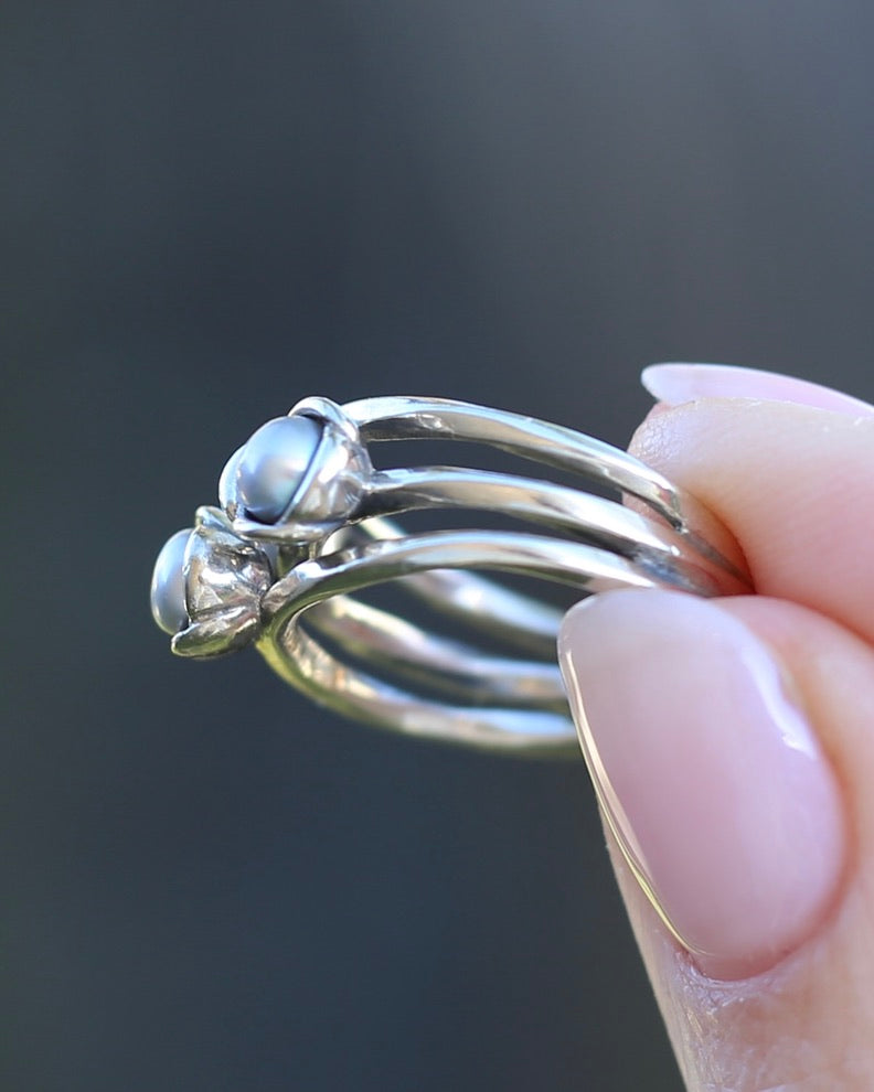 Grey Cultured Pearl Ring, Sterling Silver, size N or just over 6.5, 5.88g