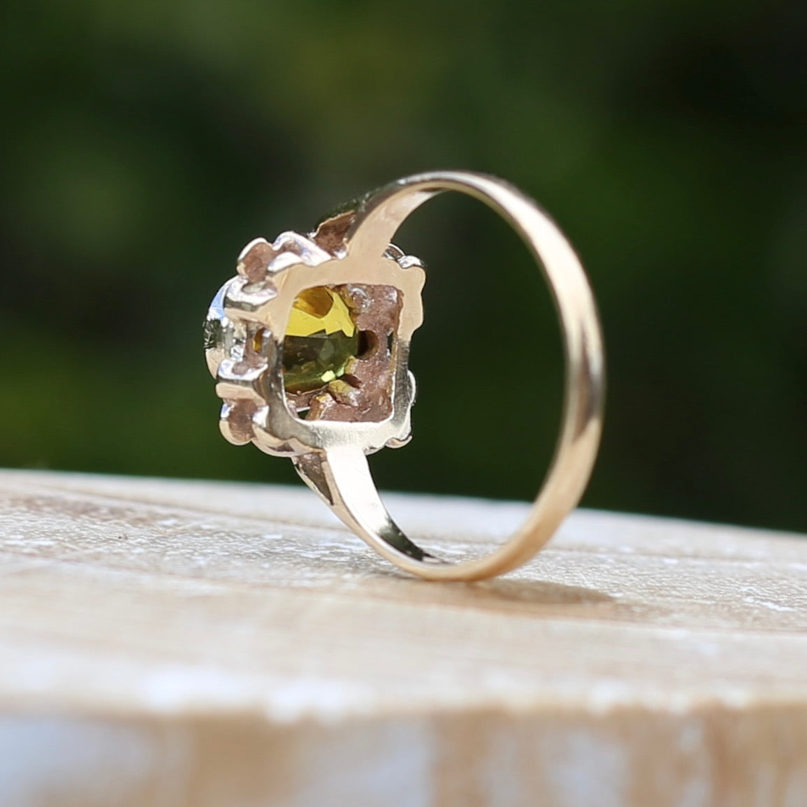 1994 Yellow Sapphire With Detailed Edges, 9ct Yellow Rosey Gold, size P or 7.5