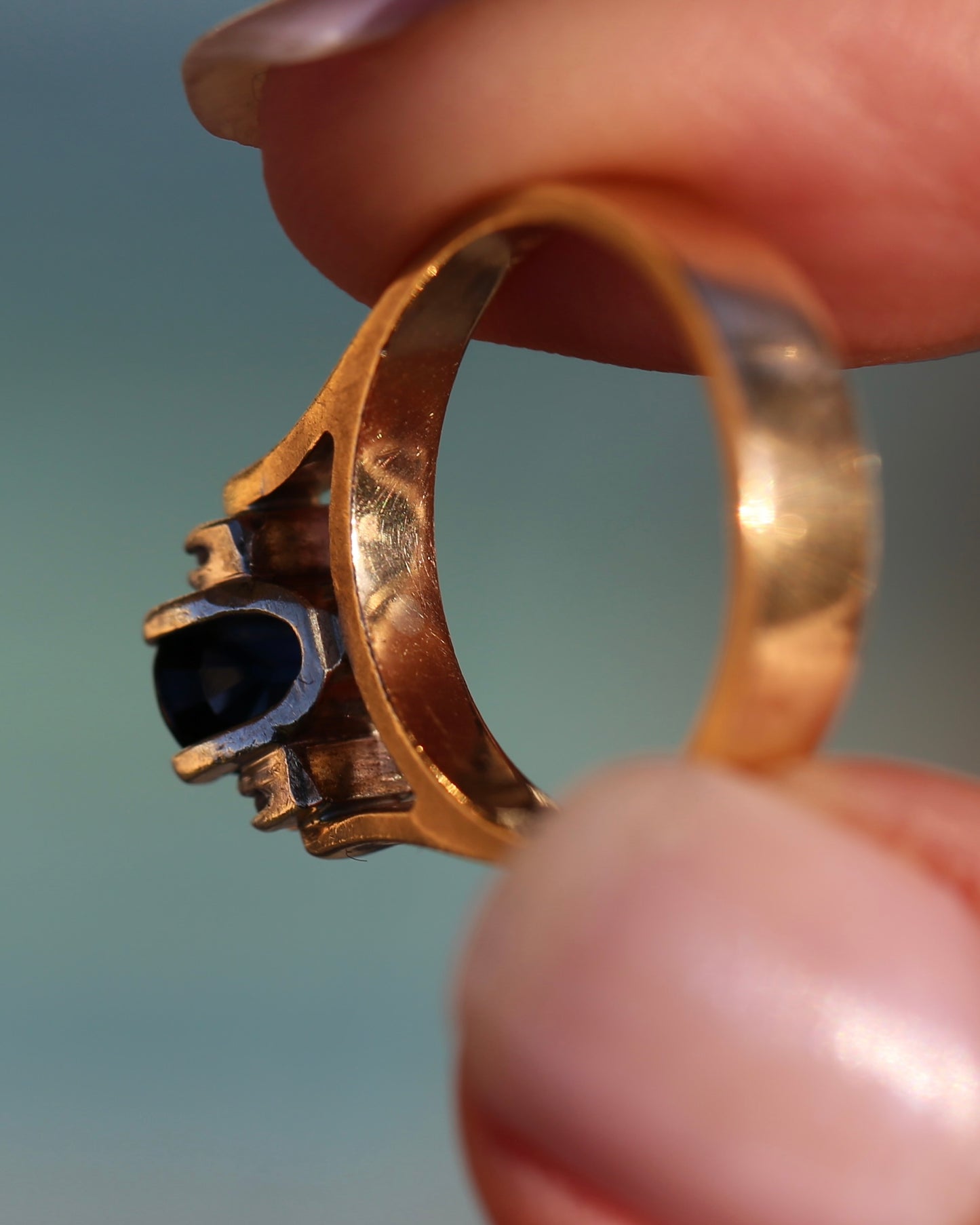 Circa 1970s Natural Sapphire and Diamond Ring, 9ct Yellow and White Gold, size M or 6.25, 4.19g
