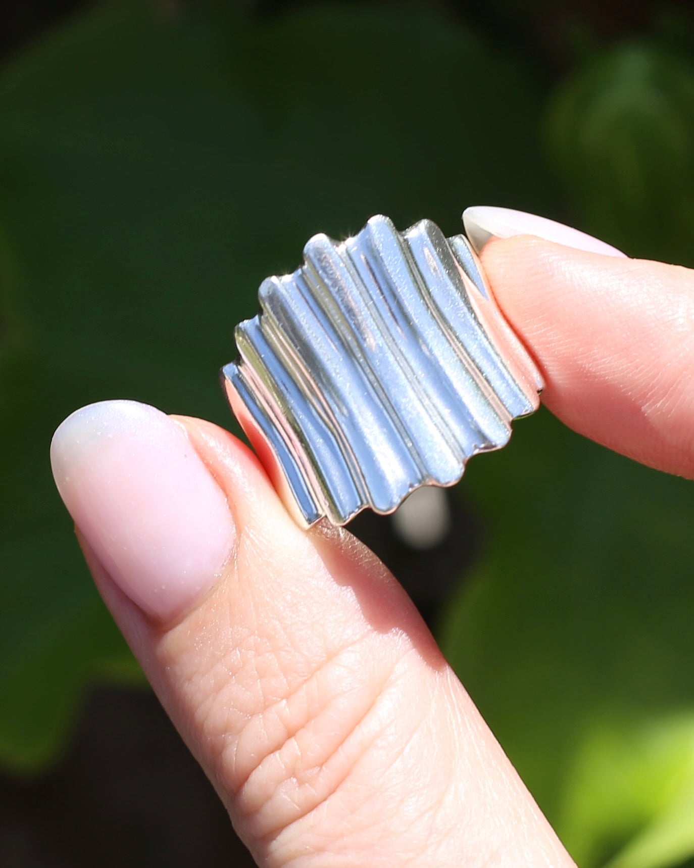 Architectural Corrugated Silver Ring, Sterling Silver, size R or 8.5, 9.42g