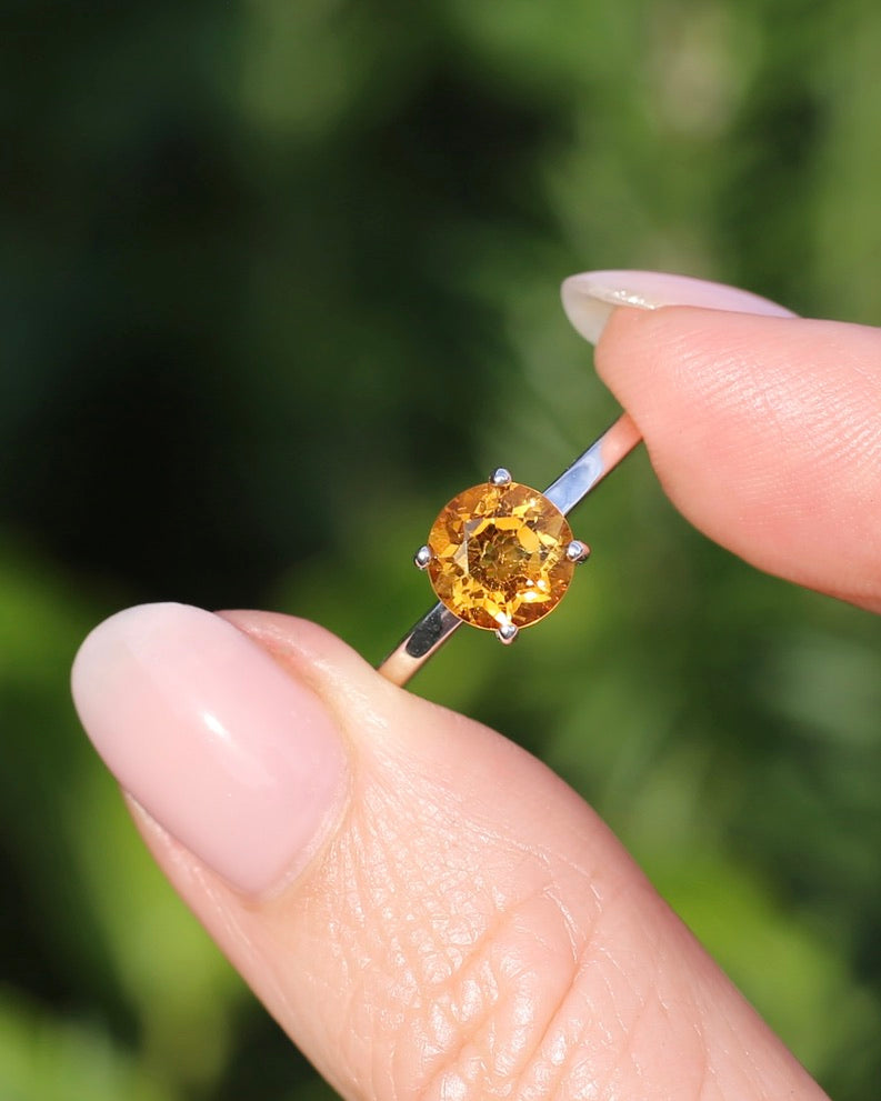 Vibrant Orange Citrine Ring, Sterling Silver, size P or 7.5, 3.1g