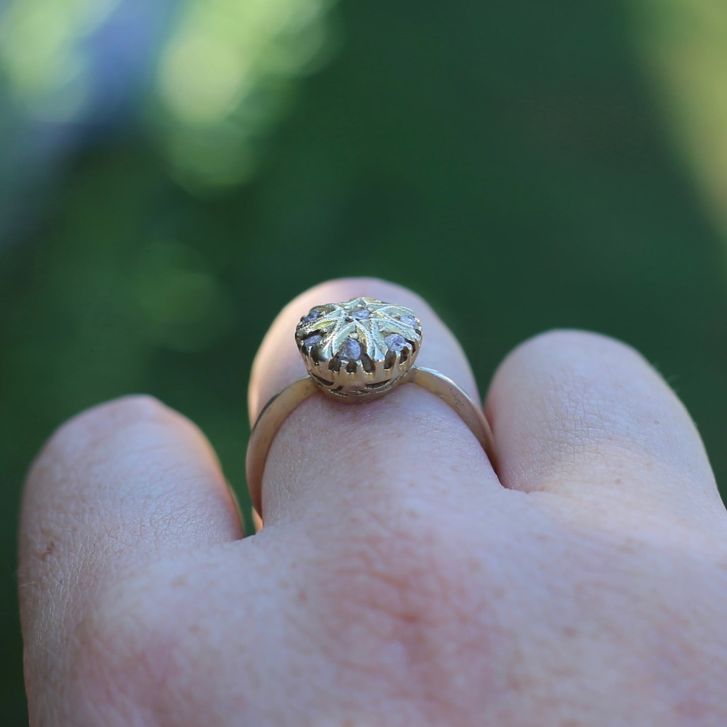 Rustic Handmade Likely Victorian Rose and Table Cut Diamond & Quartz Ring, approx 12ct Yellow Gold, size T or 9.5