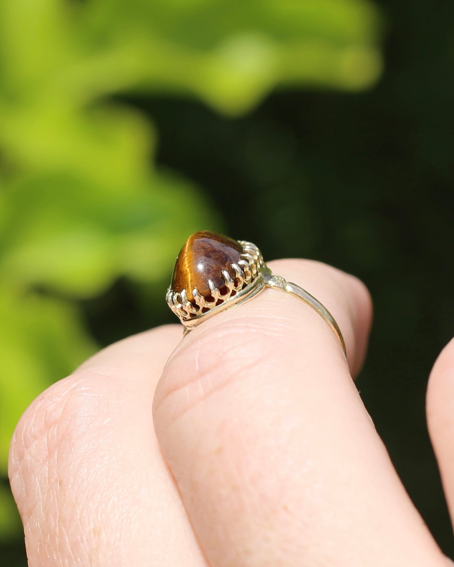 Second Glance - Antique Birmingham Made 1922 Tiger Eye Cabochon Ring, 15ct Yellow Gold, size I or 4.25, 2.27g