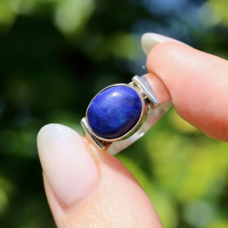 East West Set Oval Lapis Lazuli, Sterling Silver, size P or 7.5 (fits about a size smaller)