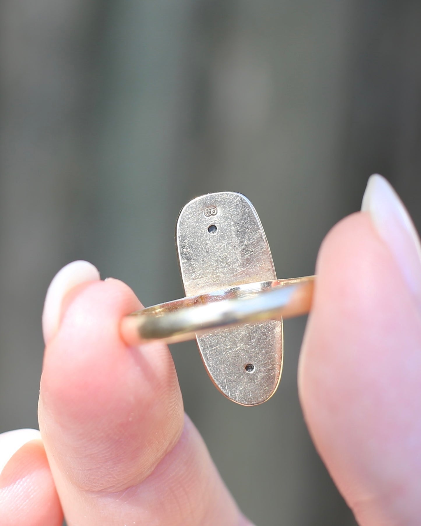 Rustic Freeform Labradorite Cabochon in Bezel Setting, 9ct Yellow Gold, size X1/2 or 11.75